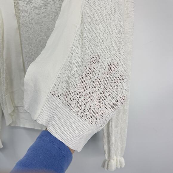 Calvin Klein Small White Lace Cropped Cardigan Sheer Ruffle Cuff Soft Romantic - Picture 3 of 9